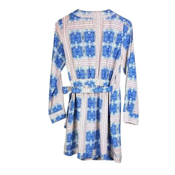 Ciebon Rachelle Blue Multi Print V-neck Long Sleeve Mini Wrap Dress - Picture 14 of 16